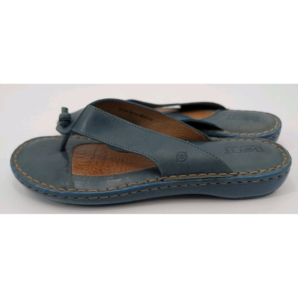 Born Women's Blue Leather Thong Flip Flop Sandals Size 8 Comfortable Boho